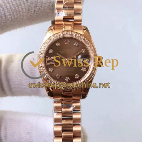 Replica Rolex Lady Datejust 28 279135RBR 28MM Rose Gold & Diamonds Chocolate Dial Swiss 2671