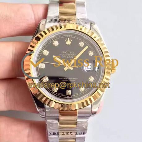 Replica Rolex Datejust 41 126333 41MM NF Stainless Steel & Yellow Gold Black & Diamonds Dial Swiss 2836-2