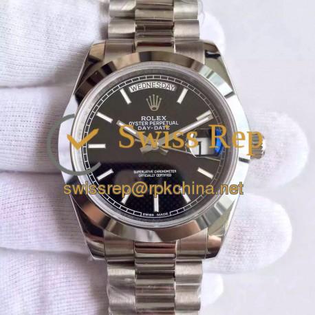 Replica Rolex Day-Date 40 228206 40MM KW Stainless Steel Black Diagonal Dial Swiss 3255