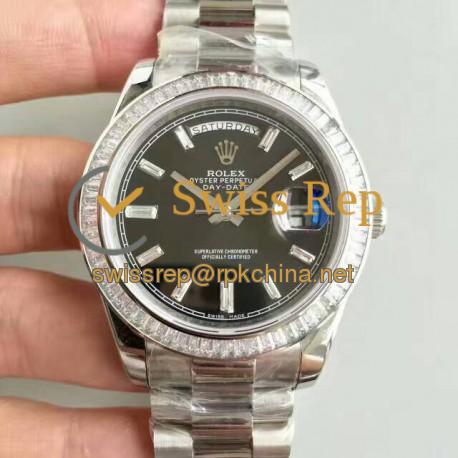 Replica Rolex Day-Date 40 228396TBR 40MM KW Stainless Steel & Diamonds Black Dial Swiss 3255