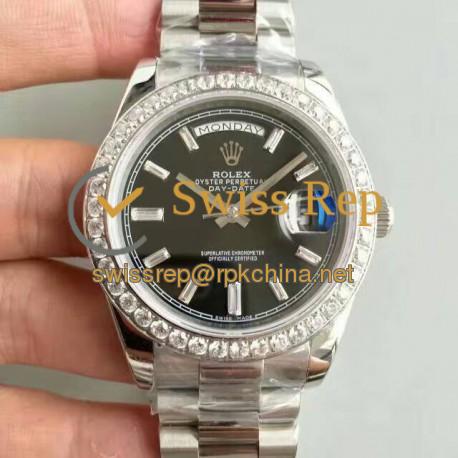 Replica Rolex Day-Date 40 228349RBR 40MM KW Stainless Steel & Diamonds Black Dial Swiss 3255