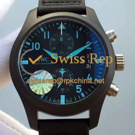 Replica IWC Pilot Chronograph Top Gun IW388003 Ceramic Black Dial Blue Markers Swiss 7750