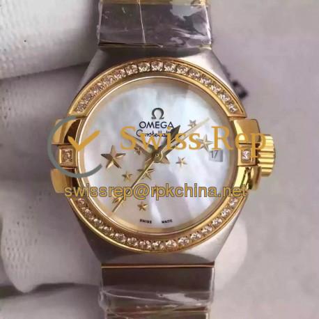 Replica Omega Constellation Ladies 123.25.27.20.05.001 27MM EF Stainless Steel & Yellow Gold Mother Of Pearl Dial Swiss 8520