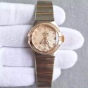 Replica Omega Constellation Ladies 123.25.27.20.57.003 27MM EF Stainless Steel & Rose Gold Red & Diamonds Dial Swiss 8520