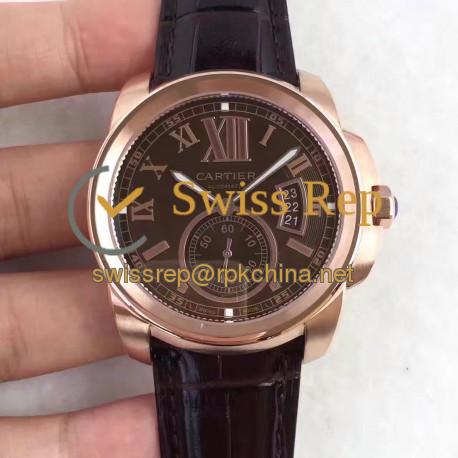 Replica Calibre De Cartier W7100040 42MM TF Rose Gold Chocolate Dial Swiss 1904MC