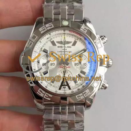 Replica Breitling Chronomat 44 AB011012|G684|375A JF Stainless Steel White Dial Swiss 7750
