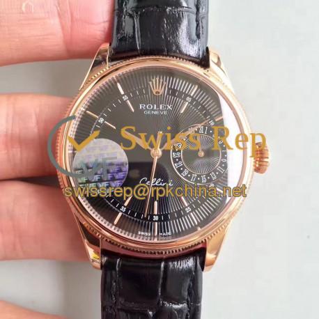 Replica Rolex Cellini Date 50515 VF Rose Gold Black Dial Swiss 3165