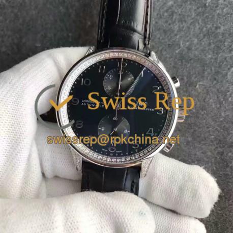 Replica IWC Portugieser Chronograph IW371447 ZF Stainless Steel & Diamonds Black Dial Swiss 7750