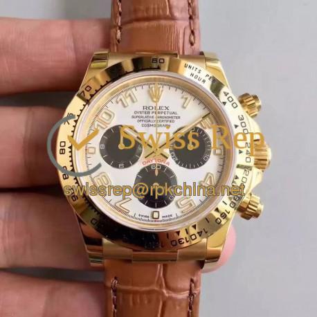 Replica Rolex Daytona Cosmograph 116518 JH Yellow Gold White Dial Swiss 4130 Run 6@SEC